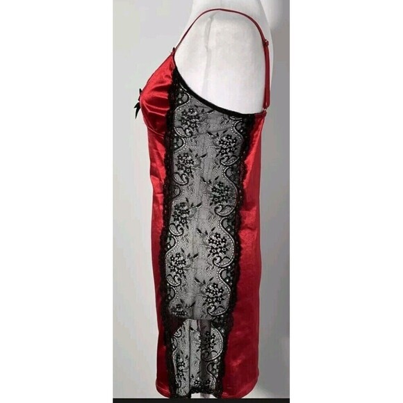 Seven Til Midnight Lace Lingerie Size Small Slip Red Black V Neck Satin Vintage - Picture 6 of 7